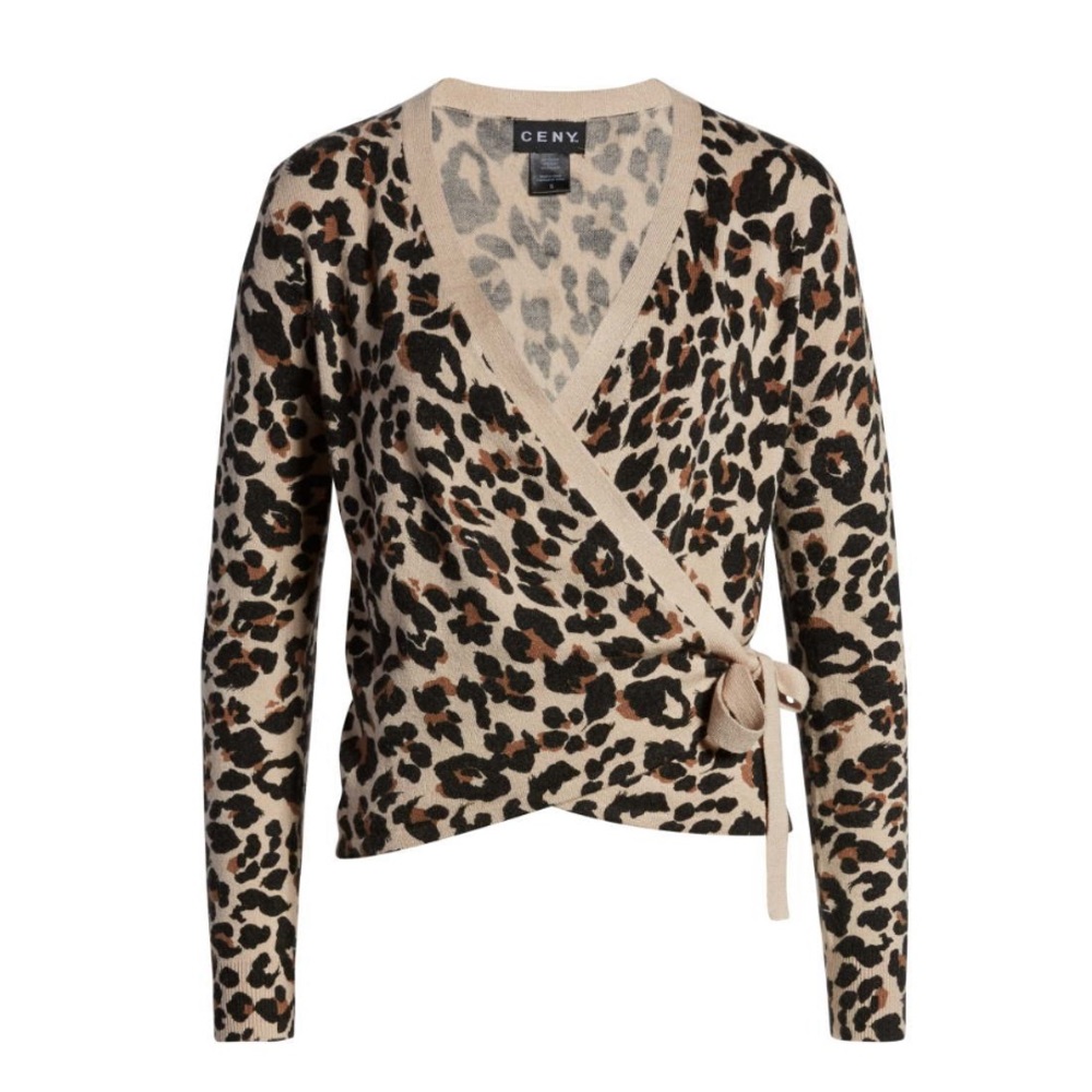 CENY Leopard Print, Wrap style, V-neck Sweater